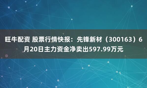 旺牛配资 股票行情快报：先锋新材（300163）6月20日主力资金净卖出597.99万元